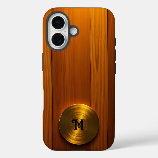 Geborstelde Gouden Schijf op Amber Wood Case-Mate iPhone Case (Achterkant)