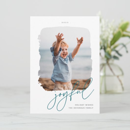 geborstelde handtekening | Joyful | Foto Feestdagenkaart (Staand voorkant)