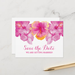 Geborstelde Hibiscus Bloemen Save the Date Briefka Aankondigingskaart