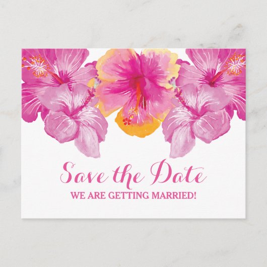Geborstelde Hibiscus Bloemen Save the Date Briefka Aankondigingskaart (Voorkant)