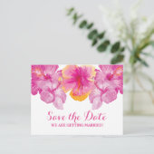 Geborstelde Hibiscus Bloemen Save the Date Briefka Aankondigingskaart (Staand voorkant)