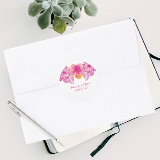 Geborstelde Hibiscus Bloemen Trouwstickers Ronde Sticker