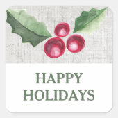 Geborstelde Hulst en Bessen Kerstfeest Vierkante Sticker (Voorkant)