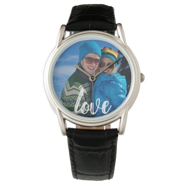 Geborstelde Liefde Typografie Gepersonaliseerd Fot Horloge (Voorkant)