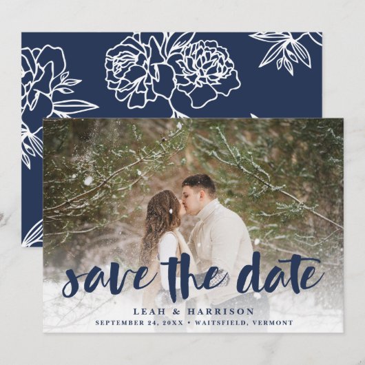 Geborstelde Overlay met Bloemstuk | Foto Save The Date (Voorkant / Achterkant)