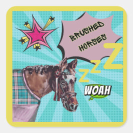 Geborstelde paarden Comic Vierkante Sticker