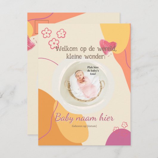 Gebortekaartje voor de kleine wonder uitnodiging briefkaart (Voorkant / Achterkant)