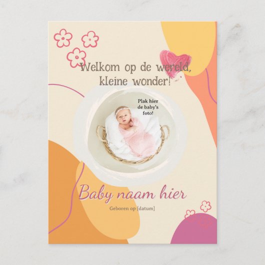 Gebortekaartje voor de kleine wonder uitnodiging briefkaart (Voorkant)