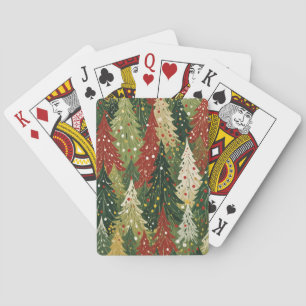 Gebosseerd bos van feestelijke dennenbomen pokerkaarten