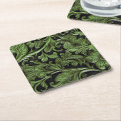 Gebosseerd groen zwart faux leer kartonnen onderzetters (Schuin)