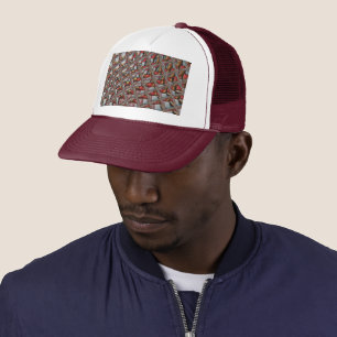 Gebosseerde Ash Grey Maroon Checkered: een moderne Trucker Pet