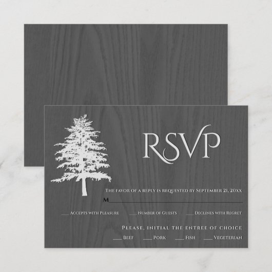 Gebosseerde boom grijs hout rustieke bruiloft RSVP Kaartje (Voorkant / Achterkant)