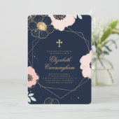 Gebosseerde Floral Foliage Geometric Memorial Fune Kaart (Staand voorkant)