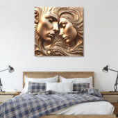 Gebosseerde gesmolten bronzen geliefden in romanti canvas afdruk (Insitu (Slaapkamer))