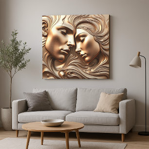 Gebosseerde gesmolten bronzen geliefden in romanti canvas afdruk