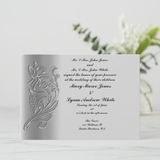 Gebosseerde klassieke bruiloft uitnodiging (Staand voorkant)