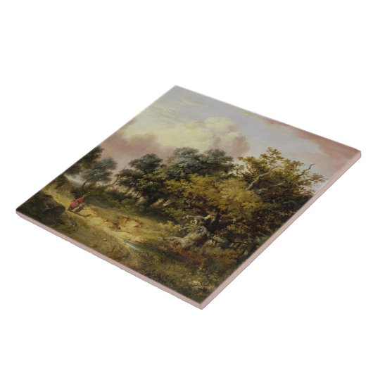 Gebost landschap met vrouw en kind omlaag tegeltje (Zijkant)