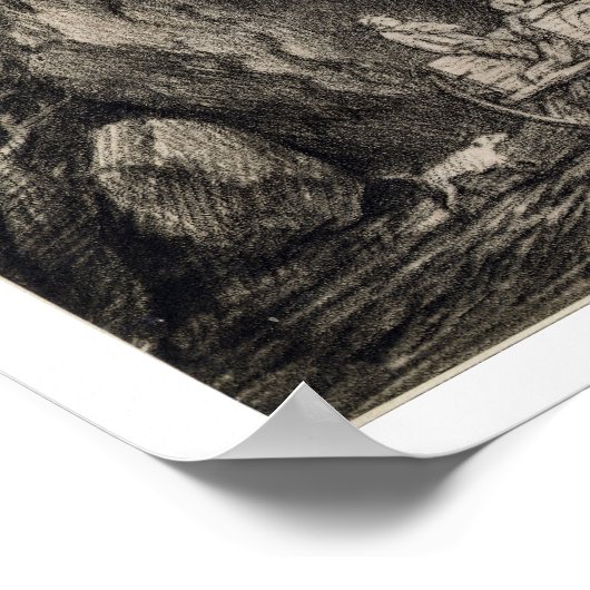 Geboste landschap met karren en figuren (etsen o poster (Hoek)