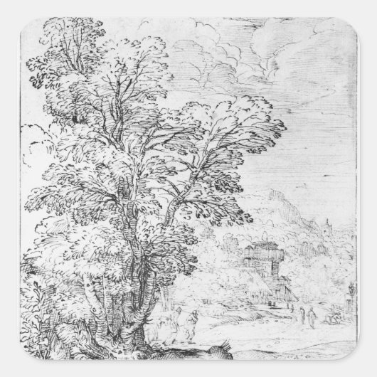 Geboste landschap vierkante sticker (Voorkant)