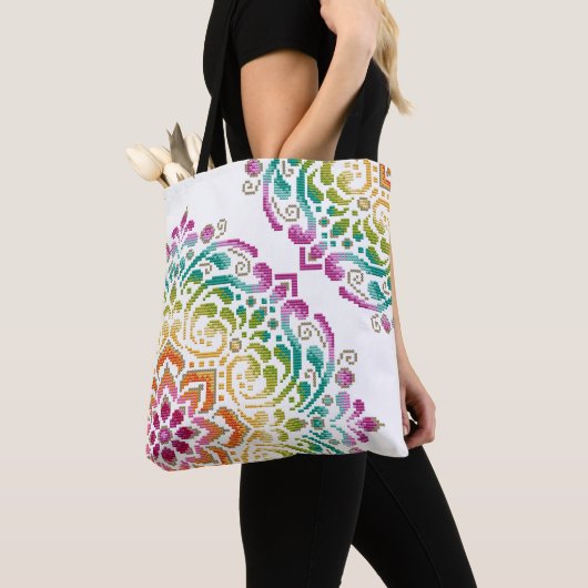 Geboste regenboog Mandala Canvas tas (Dichtbij)