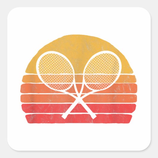 Geboste Tennis Racquets Retro 80s Zon  Grap Vierkante Sticker (Voorkant)