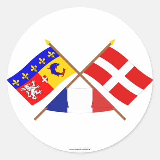 Geboste vlaggen van Rhône-Alpes en Haute-Savoie Ronde Sticker (Voorkant)