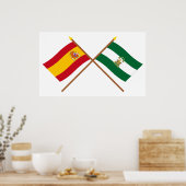 Geboste vlaggen van Spanje en Andalusië Poster (Keuken)