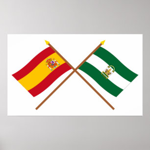 Geboste vlaggen van Spanje en Andalusië Poster