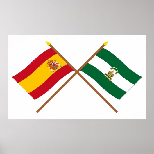 Geboste vlaggen van Spanje en Andalusië Poster (Voorkant)