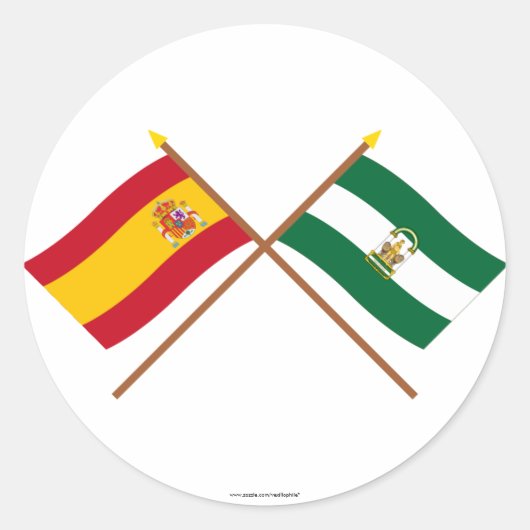 Geboste vlaggen van Spanje en Andalusië Ronde Sticker (Voorkant)