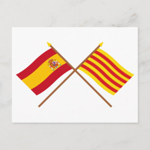 Geboste vlaggen van Spanje en Catalonië Briefkaart