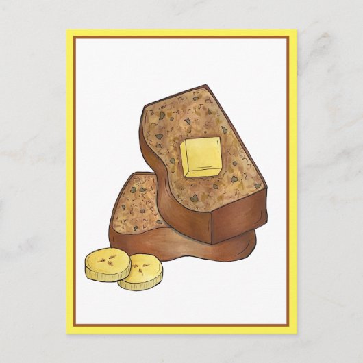 Geboterde Banaan Brood Loaf Slice Food Illustratie Briefkaart (Voorkant)