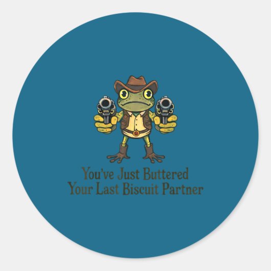 Gebotterde laatste biscuit partner kikker cowboy ronde sticker (Voorkant)