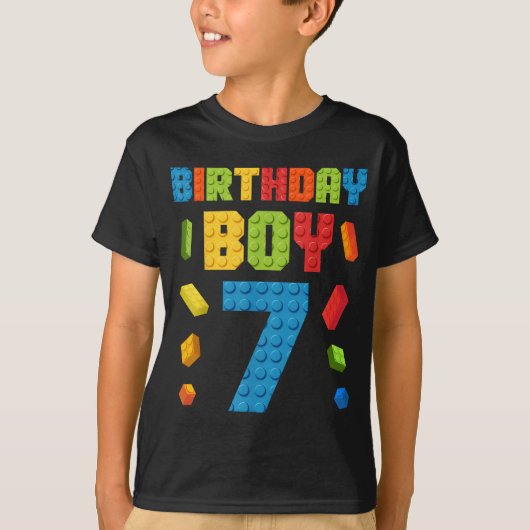 Gebouw Bricks 7e verjaardag Jongen 7 zeven jaar T-shirt (Voorkant)