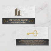 Gebouw Logo | Witte Leer | Skelet Sleutel Visitekaartje (Voorkant / Achterkant)