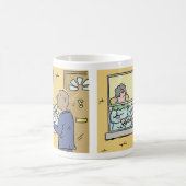 Gebouw Surveyor Damp Assessment Cartoon. Koffiemok (Center)