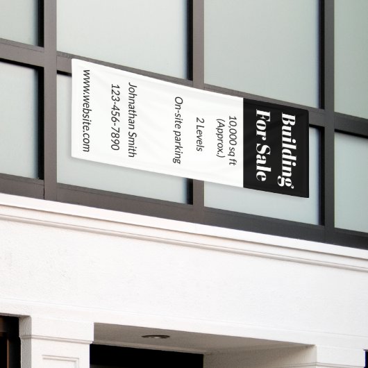 Gebouw te koop zwart wit zakelijk onroerend goed spandoek (Buitenkant Gebouw)