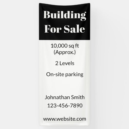 Gebouw te koop zwart wit zakelijk onroerend goed spandoek (Verticaal)
