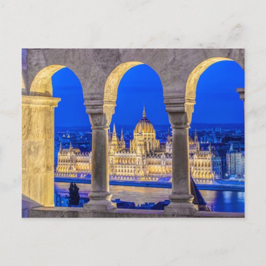 gebouw van het Hongaarse parlement in Dusk Briefkaart (Voorkant)