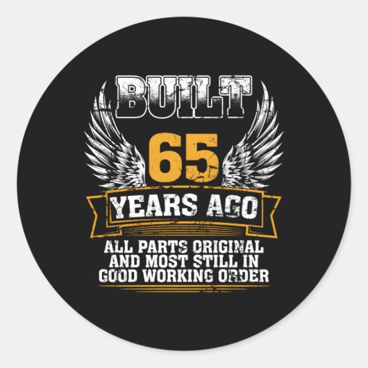 Gebouwd 65 jaar geleden Oldtimer begroeting Geboor Ronde Sticker (Voorkant)