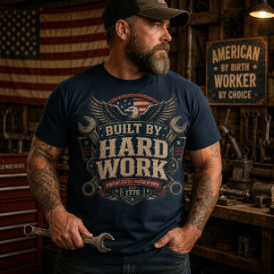 Gebouwd Door Hard Werk Vintage Blauwe Kraag Amer T-shirt