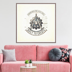 Gebouwd om te creëren   Vintage technische kompas  Canvas Afdruk