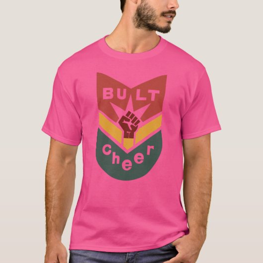 GEBOUWD OM TE JUICHEN verhoogde vuist badge T-shirt (Voorkant)