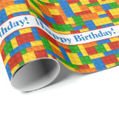 Gebouwde blokken Happy Birthday Wrapping Paper Cadeaupapier (Rol Hoek)