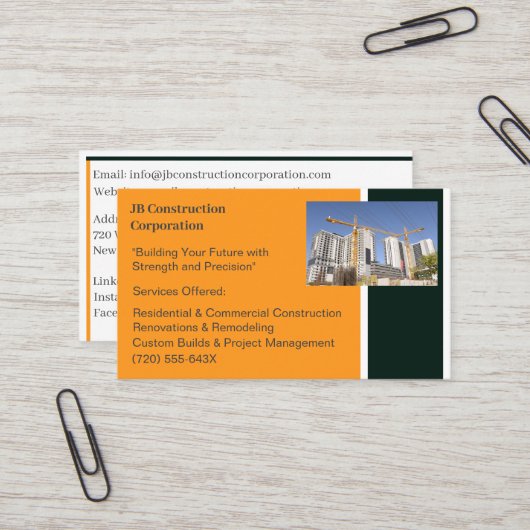 Gebouwen Aannemer Bouw Bouwkraan Visitekaartje (Voorkant / Achterkant in situ)