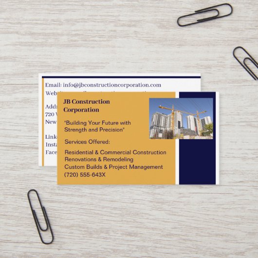 Gebouwen Aannemer Bouw Bouwkraan Visitekaartje (Voorkant / Achterkant in situ)