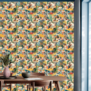 Gebouwen, Bloemen, Foliage Landscape Peel & Stick Behang