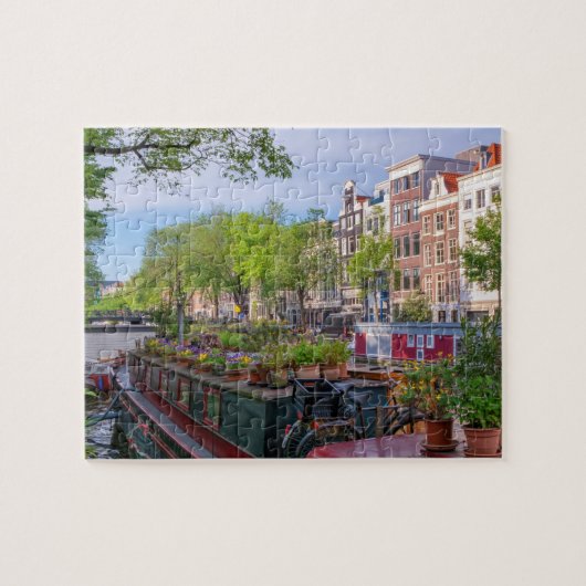 Gebouwen en kanaal in Amsterdam, Nederland Legpuzzel (Horizontaal)