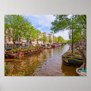 Gebouwen en kanaal in Amsterdam, Nederland Poster