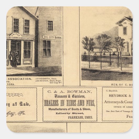 Gebouwen, Oliedag, Franklin, Tarr Boerderij Vierkante Sticker (Voorkant)